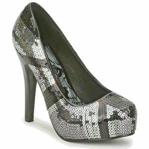 IRON FIST Jacked Up Silver Black Sequin High Heels